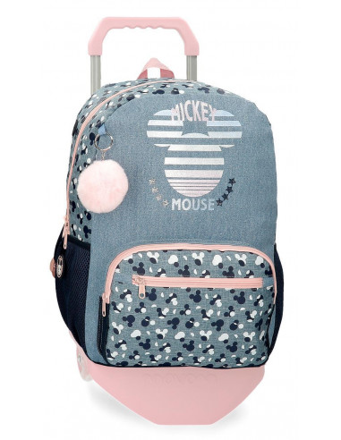 MOCHILA ADAP. 42CM. C/CARRO MICKEY DENIM